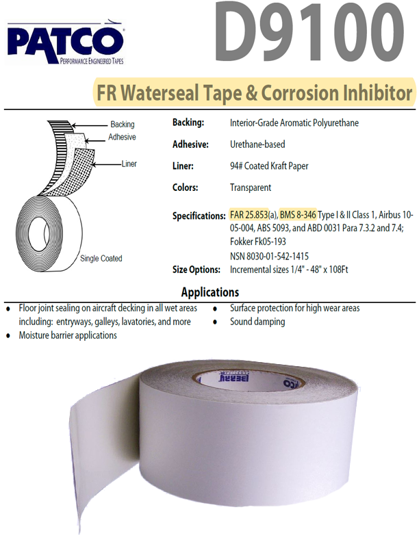 D9100 Flame Retardant Aircraft Waterseal Tape: BMS8 346