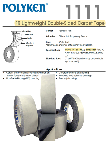 Polyken 1111 FR Lightweight Carpet Tape: Meets BMS5-133